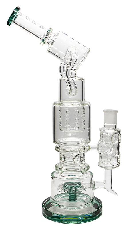 Double Perc Water Pipe - GREEN LIP