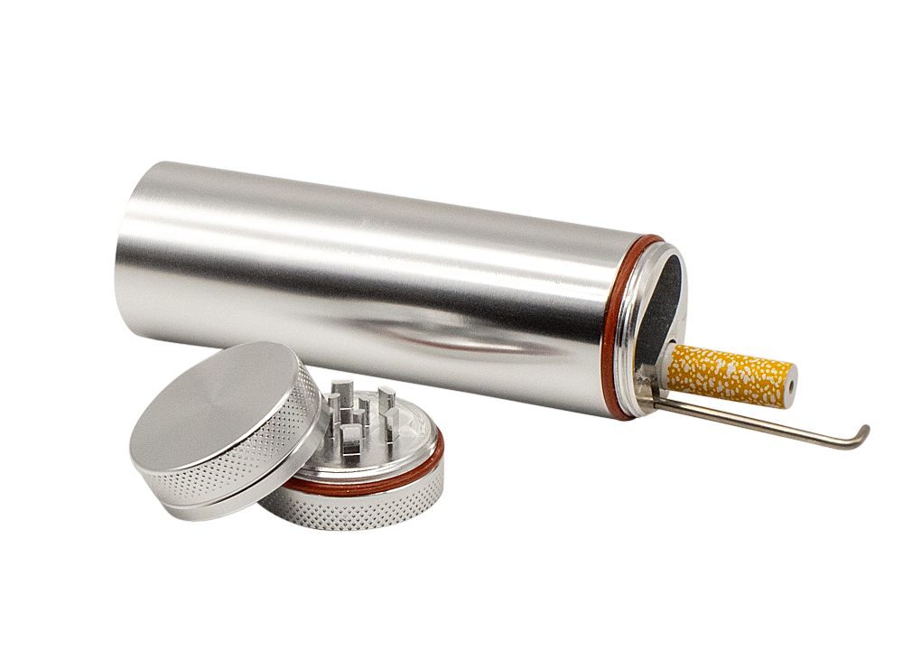 Metal Dugout With Grinder And Chillum