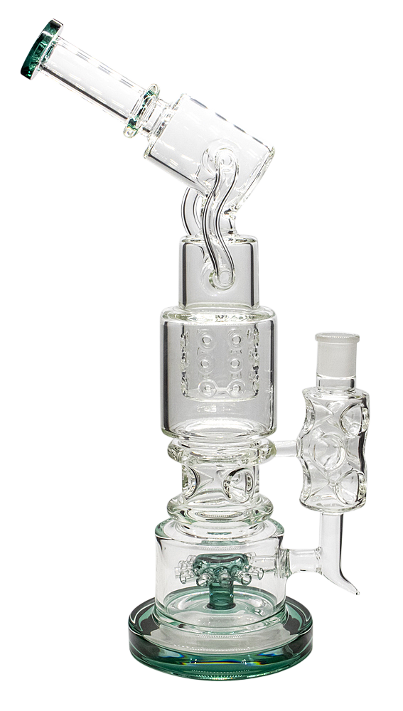 Double Perc Water Pipe - GREEN LIP