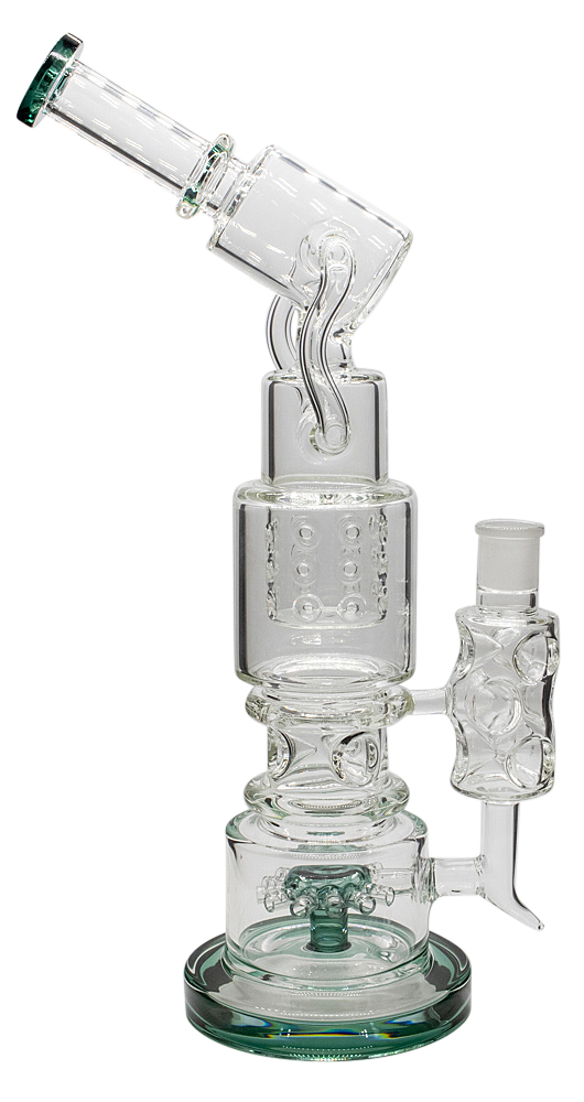 Double Perc Water Pipe - GREEN LIP